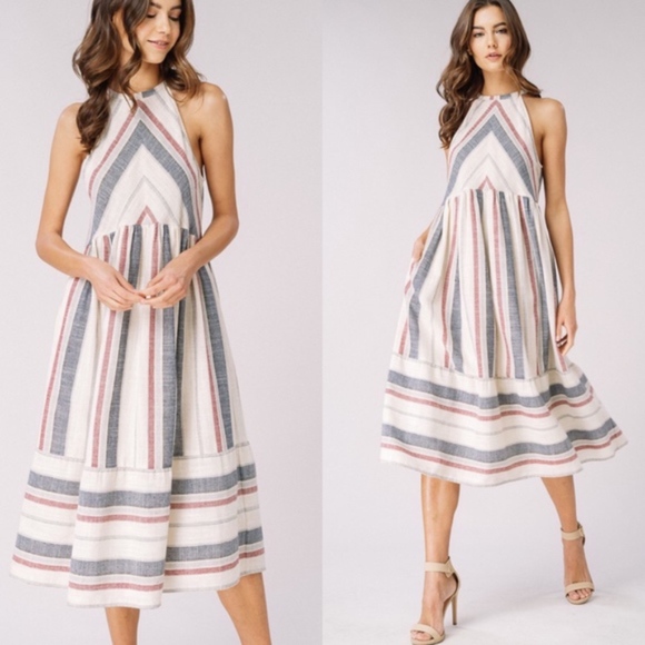 Glamvault Dresses & Skirts - LAST // Striped Woven Halter Dress with Pockets